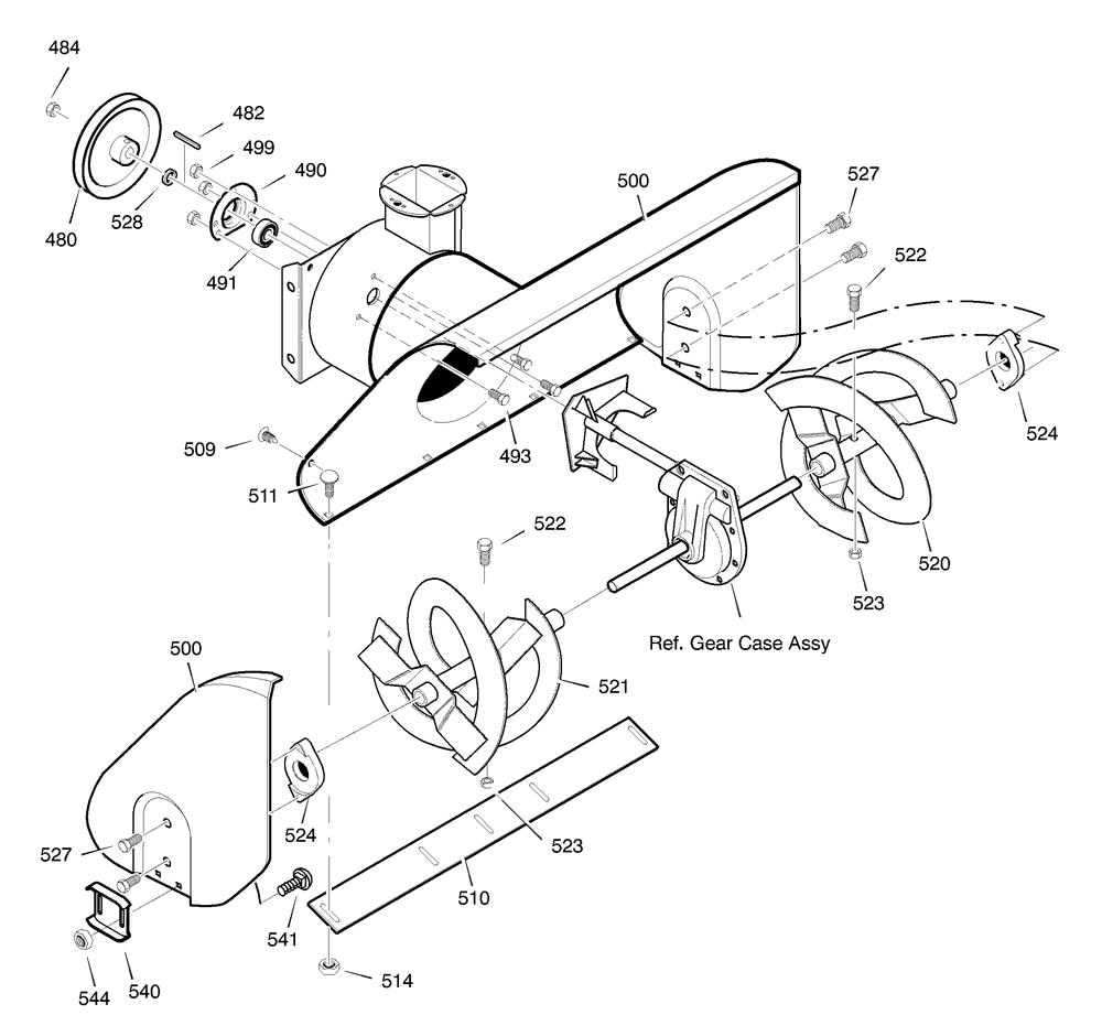 Auger Housing Diagram and Parts List for 631128X31B 2001 Briggs and Stratton Snow Blower